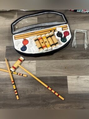 Vintage SportsCraft Wooden Croquet Set with Carrying Case